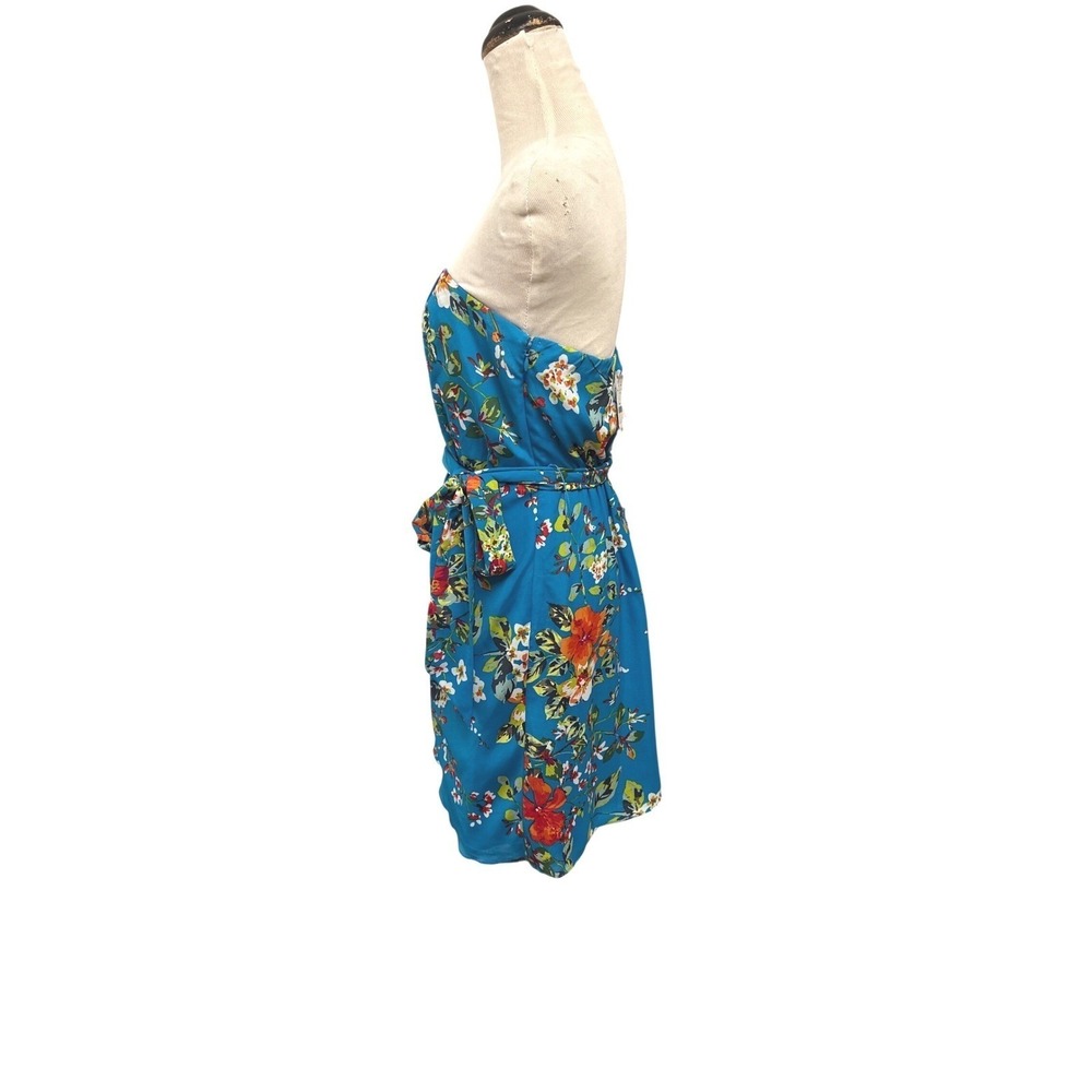 NWT Express Blue Floral Strapless Mini Dress Wedding Guest Resort Size 4 - Picture 4 of 9